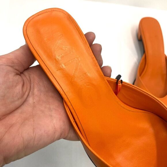 NWT MNG Mango Orange Leather Mules Heel Women’s 38 or 7.5 Pointed Square Toe - Picture 17 of 17